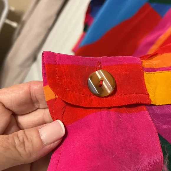 Farm Rio Color Leaves silk blouse SZ XS oversized - Picture 2 of 9